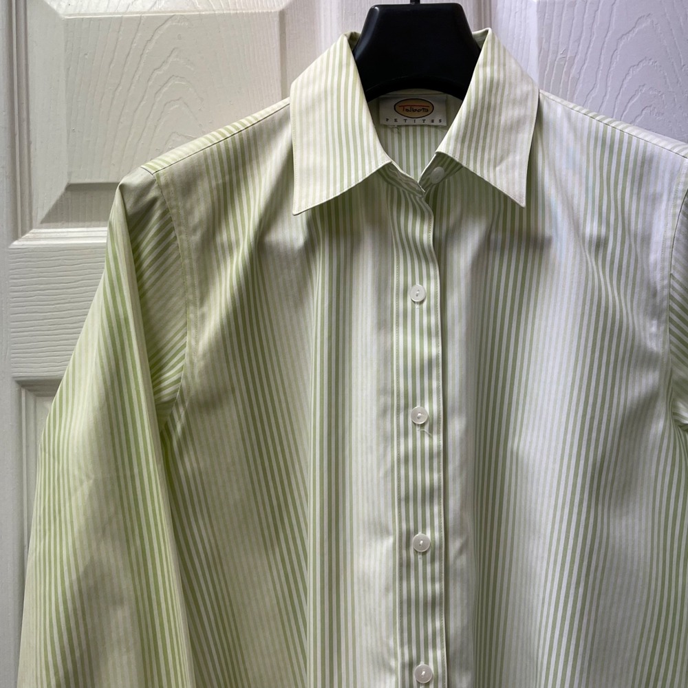 Vintage Talbots Petite Women's Green & White‎ Candy Stripe Long Sleeve (PL/PXL)